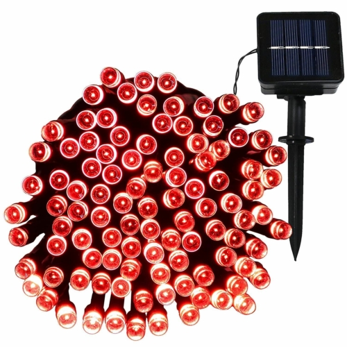 50 LED-es napelemes kerti fényfüzér, piros