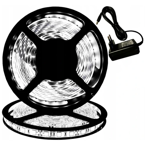 5m LED szalag, hálózati adapterrel, hideg fehér