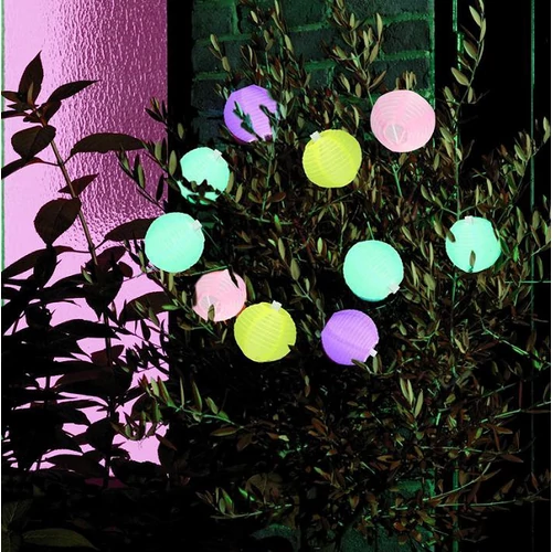 10 LED-es napelemes party lampion fényfüzér, 4,5 m, színes