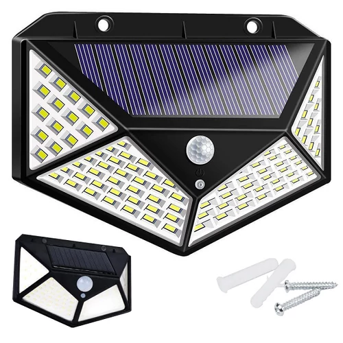 2 db 100 LED-es mozgásérzékelős napelemes LED lámpa rögzítőkkel VG