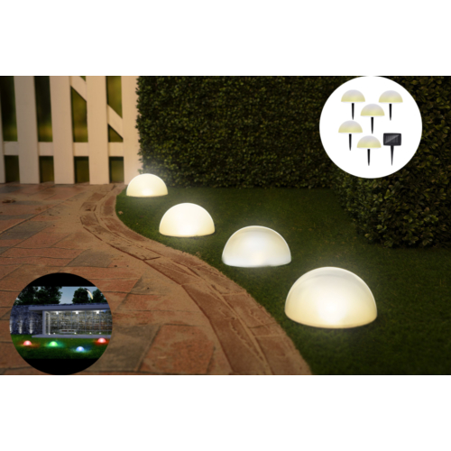 5 db-os napelemes félgömb kerti LED lámpa, színváltós, 15 cm átmérő/félgömb