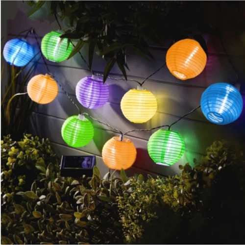 10 LED-es napelemes party lampion fényfüzér, 4,5 m, színes