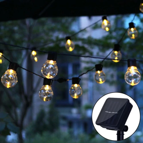 Napelemes programozható balkon LED fényfüzér, meleg fehér, 10 db gömbbel