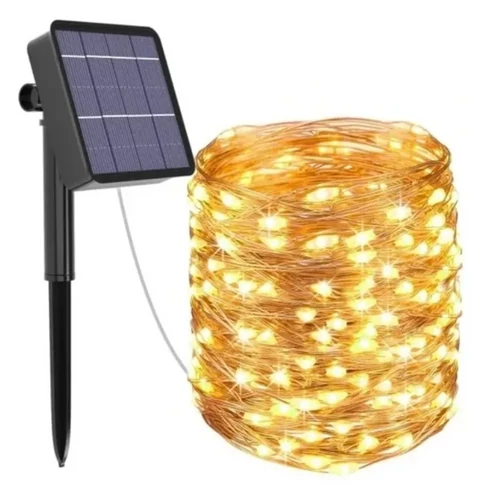 20 m-es 200 micro LED-es napelemes dekor fényfüzér, meleg fehér, 8 féle fényjátékkal, M713