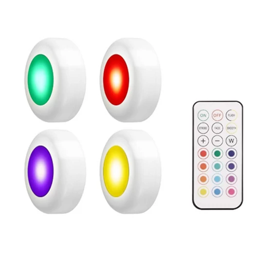FXlight 4 db-os elemes öntapadós, 12 COB RGB színes LED-es lámpa készlet, távirányítóval