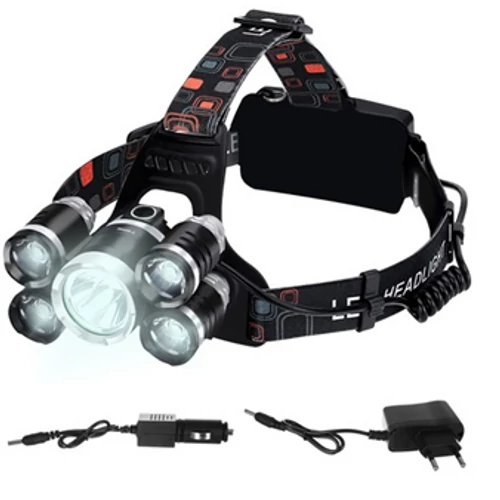 Extra erős  fejlámpa, erős CREE 5 x T6 LED-es fényszóró 