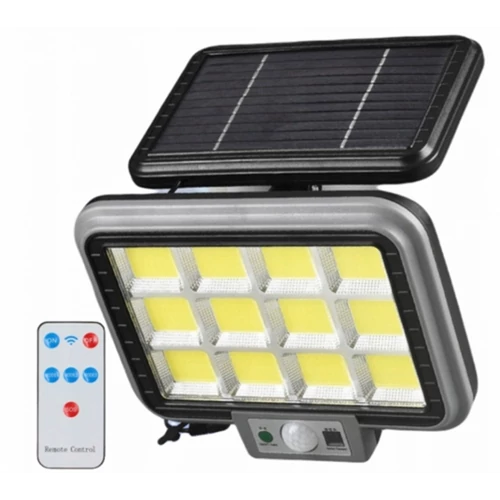 144 LED-es 12 paneles napelemes halogén reflektor mozgásérzékelővel, IP65, DT