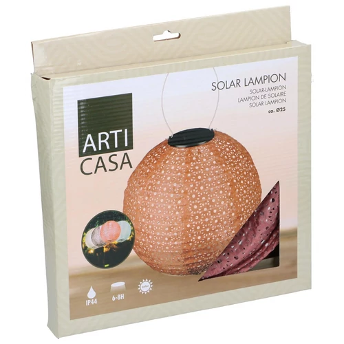 ArtiCasa napelemes fénynyomat mintás Party LED-es Lampion 25 cm terracotta színű 1 db
