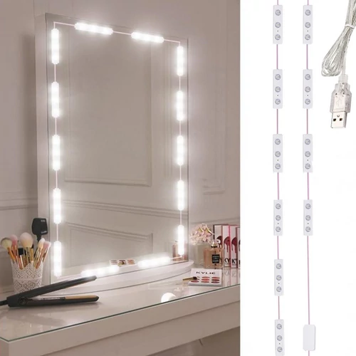 Öntapadós 10 x 3 LED-es alakítható Smink Tükörvilágítás hideg fehér nappali és meleg fehér USB-s