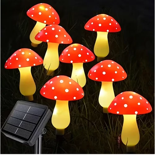 8 db-os Napelemes kerti gomba LED lámpa 7 x 10 cm 5 5 m hosszú IP44 12 világítási móddal