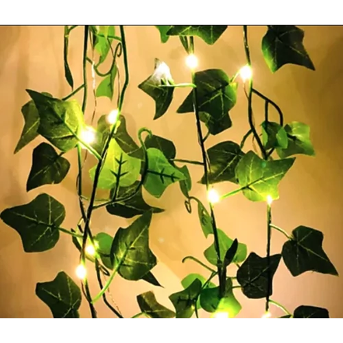 Mesterséges borostyán girland melegfehér LED világítással, 290 cm, időzítővel