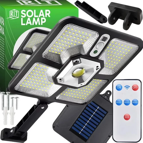 220 LED-es napelemes Reflektor, mozgásérzékelővel, 2×1200mAh akkumulátor, 6500K, IP65, távirányítóval