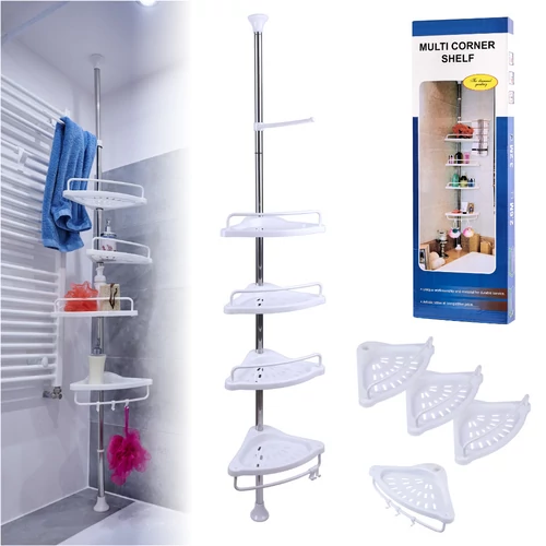 Fürdőszobai állítható teleszkópos sarokpolc, 230-292 cm