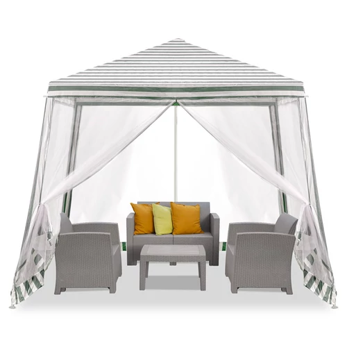 3m x 3m-es pavilon, sörsátor, zárható oldalfallal+szúnyoghálóval, víz- és UV álló, fehér