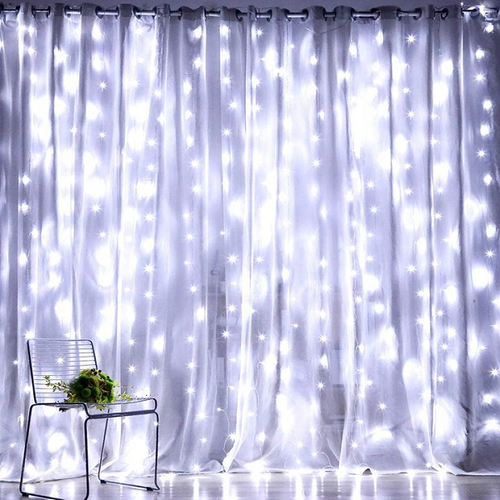 300 micro LED-es USB-s beltéri fényfüggöny, 8 világítási móddal, távirányítóval, hideg fehér