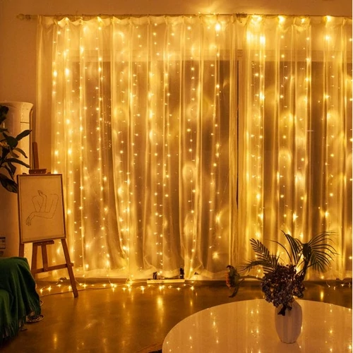 301 micro LED-es USB-s beltéri fényfüggöny, 8 világítási móddal, távirányítóval, meleg fehér