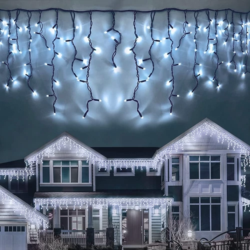 360 LED-es jégcsap kültéri-beltéri fényfüzér hideg fehér, 12 méter széles