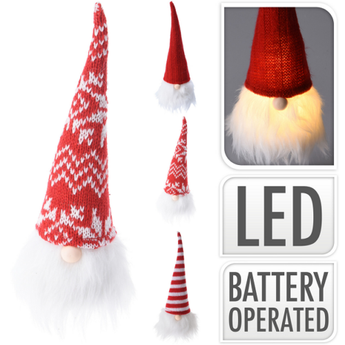 Világító LED karácsonyi manó, 19 cm magas, piros