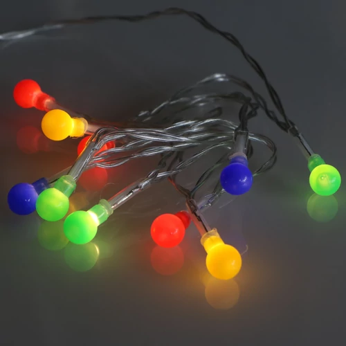 21 LED-es retro fényfüzér, elemes, színes, 2,3 méteres