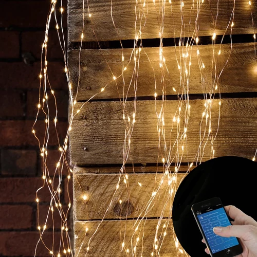 201 micro LED-es fényfátyol, fényfüggöny telefonos applikációval, hálózati, meleg fehér