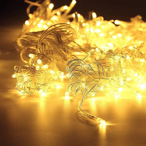 96 LED-es elemes fényfüzér, átlátszó vezetékkel, 8 világítási móddal, meleg fehér, 7 m