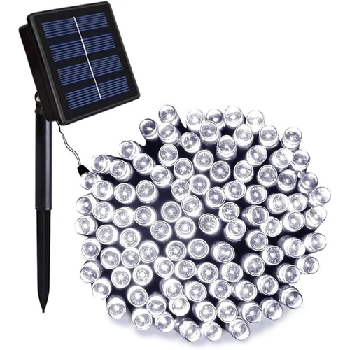 100 LED-es napelemes kerti fényfüzér, Hideg fehér