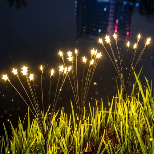 3 db-os elemes Kültéri világító fa, időzítővel, 8 világítási móddal, 24 meleg fehér LED, 70 cm, Csillag