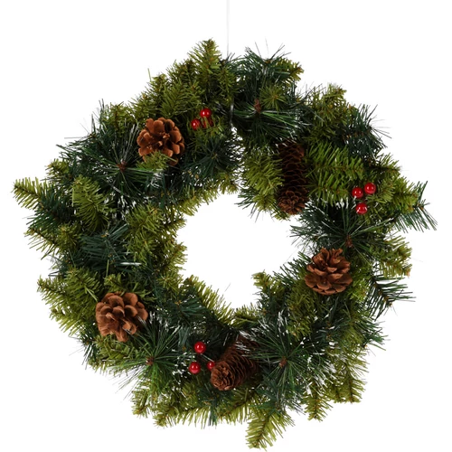 Karácsonyi műfenyő koszorú tobozzal és 15 LED-el, 40 cm