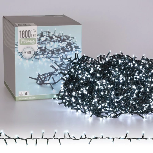 1800 LED-es BOA fényfüzér, kültéri-beltéri hálózati, 8 világítási móddal, hideg fehér, 36 m