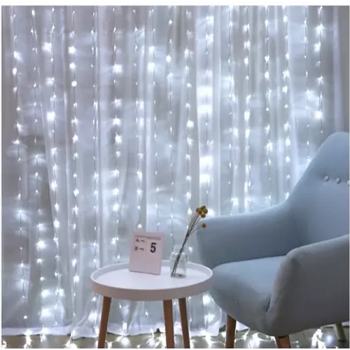 300 micro LED-es  beltéri fényfüggöny, 8 világítási móddal, távirányítóval, hideg fehér