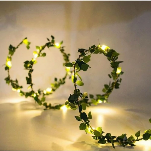 20 LED-es fényfüzérrel kombinált mini mű borostyán girland, 2 m