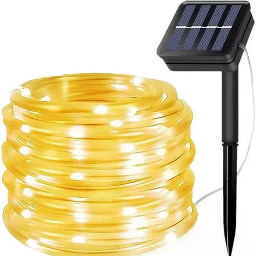 300 LED-es napelemes fénykábel, 8 világítási móddal, meleg fehér, 30 m