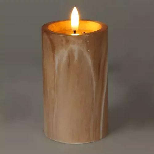 LED-es láng hatású adventi gyertya, barna márvány minta, időzíthető, 7,5 x 12,5 cm 