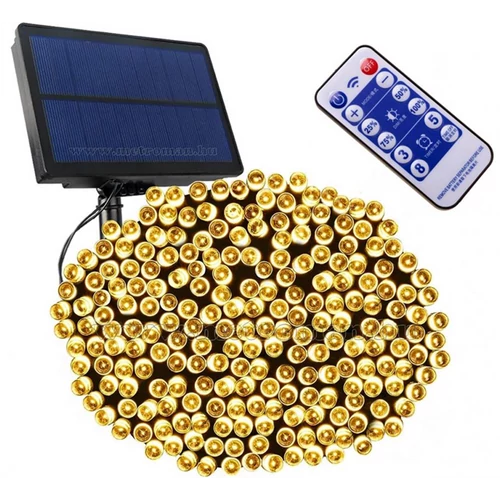 Hybrid tölthető-napelemes 240 LED-es 10,8 m hosszú fényfüzér, meleg fehér, 8 világítási móddal, időzíthető, távvezérlős