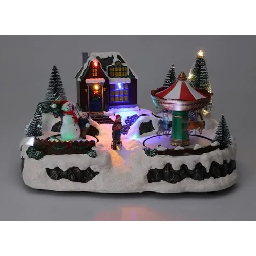Nagyméretű mozgó Karácsonyi elemes dekor falu szett 12 LED világítással, 31,5 x 23 cm