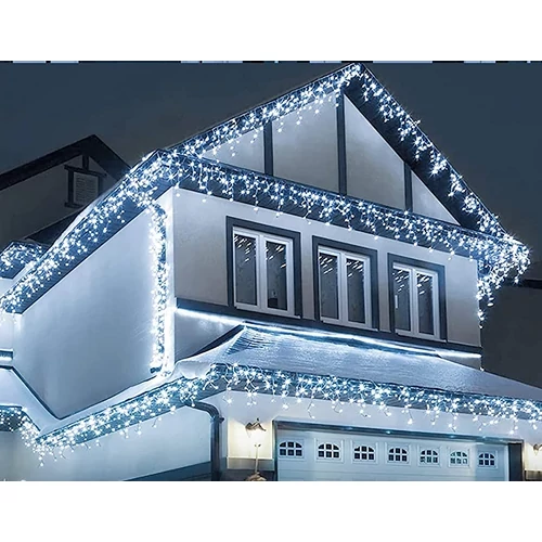 Hybrid tölthető-napelemes 240 LED-es jégcsap fényfüzér, hideg fehér, 8 világítási móddal, időzíthető, távvezérlős