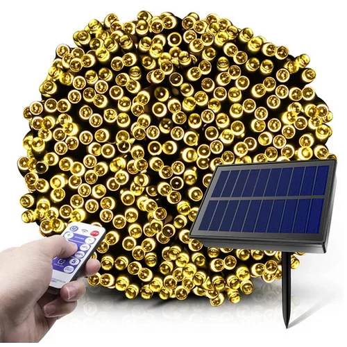 16 m-es 800 LED-es BOA fényfüzér, hybrid tölthető-napelemes, meleg fehér, 8 világítási mód, időzíthető, távvezérlővel