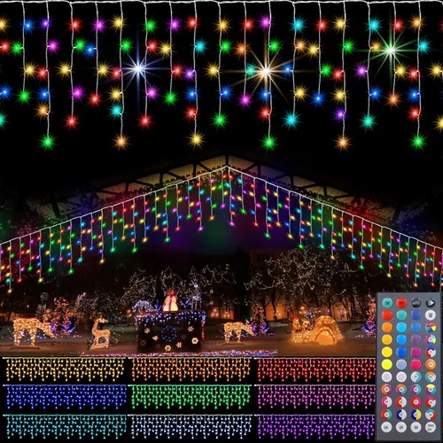 6 m-es 172 DIGITAL LED-es jégcsap kültéri-beltéri fényfüzér, hálózati, ragyogó állítható RGB színek, távirányítós, IP44