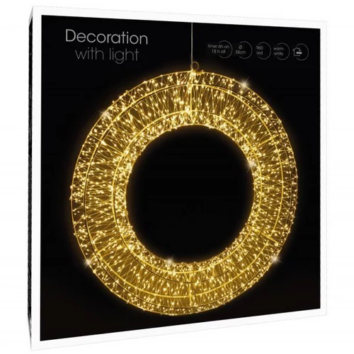 Nagyméretű 480 micro LED-es karácsonyi időzíthető Gyűrű dekor, 38 cm, hálózati adapteres, IP44