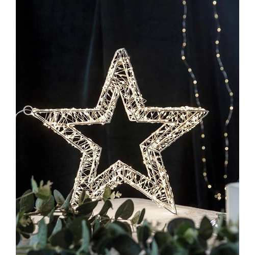 Nagyméretű 1440 micro LED-es karácsonyi időzíthető csillag dekor, 50 cm, hálózati adapteres, IP44