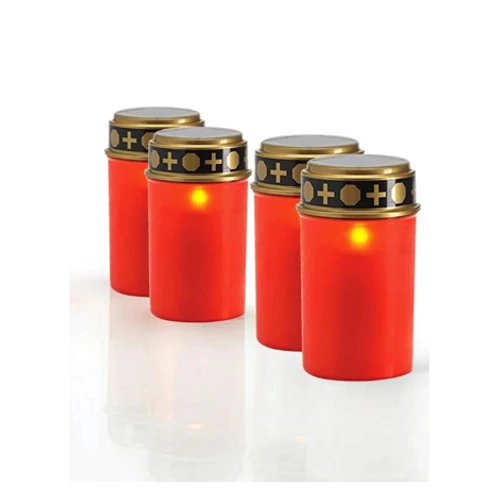 4 db Napelemes LED-es temetői sírmécses, örökmécses, 12 x 6 cm, piros
