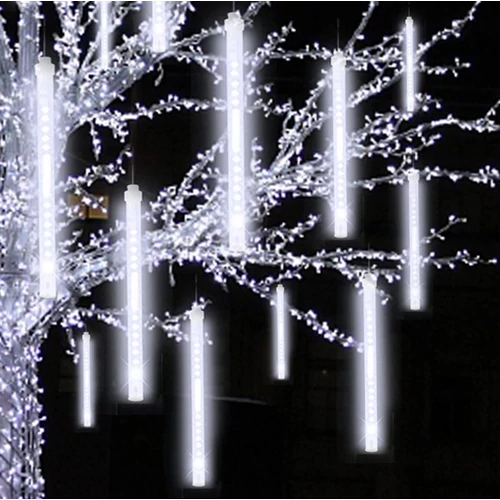 288 LED-es Karácsonyi meteor fények hulló hó effektussal, hálózati adapteres, 50 cm, fehér Hideg