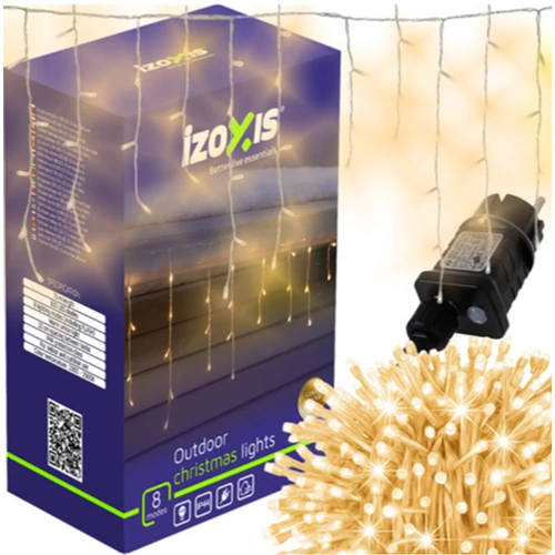 Karácsonyi dekor 300 LED-es  jégcsap fényfüzér,  meleg fehér, 15m, IP44 IZOXIS vaku, 8 mód 