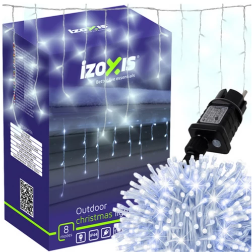 Karácsonyi dekor 300 LED-es  jégcsap fényfüzér, hideg fehér, 15m, IP44 IZOXIS vaku, 8 mód 