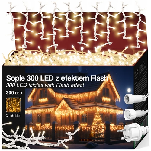 300 LED-es jégcsap hosszabbítható kültéri-beltéri fényfüzér meleg fehér,