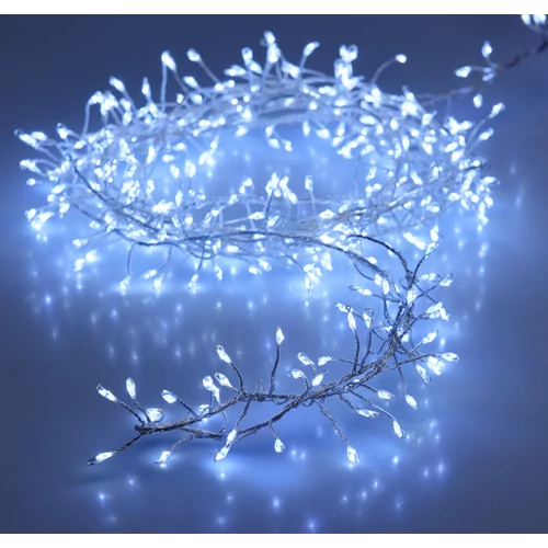 200 LED-es sűrű Cluster fényfüzér, elemes, hideg fehér, 6/18 órás időzíthető, 8 világítási móddal