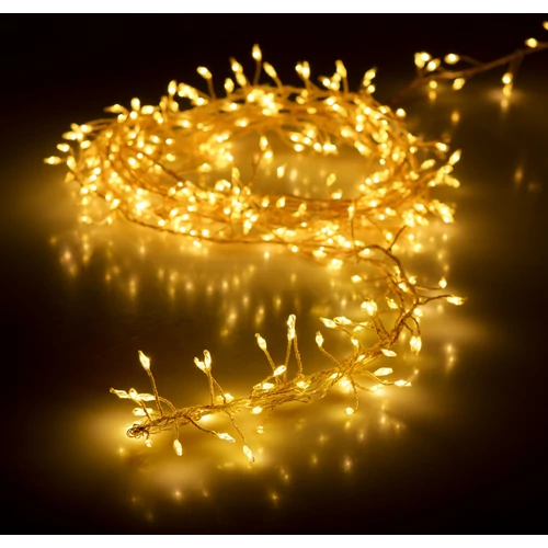 200 LED-es sűrű Cluster fényfüzér, elemes, meleg fehér, 6/18 órás időzíthető, 8 világítási móddal