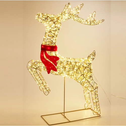 Karácsonyi-adventi Repülő rénszarvas piros masnival, 720 csillogó LED-del, Ünnepi dekoráció, IP44 hálózati adapteres, időzíthető 8/16 órás, 88 x 50 cm 