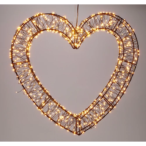 Karácsonyi-adventi XL 500 extra meleg fehér LED-es Szív ajtódísz, 38 x 36 cm, IP44 hálózati adapteres, időzíthető 8/16 órás