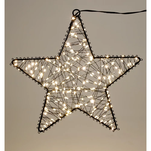 Karácsonyi-adventi  200 meleg fehér micro LED-es csillag ajtódísz, 26 cm, IP44 hálózati adapteres, időzíthető 8/16 órás, 5+1 féle csillogó és halványuló fényjátékkal
